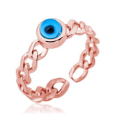 Bague pour femme en argent avec motif de chaîne rose et mauvais œil